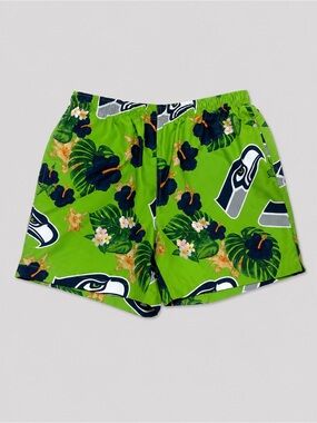 Seattle Seahawks Men’s M Hawaiian Floral Swim Trunks Green Blue NFL Board Shorts